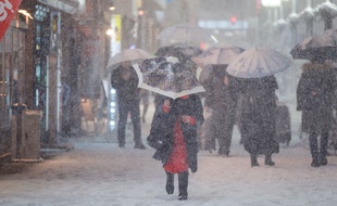 Des passants sous la neige dans une rue de Shinjuku, à Tokyo, le 22 janvier 2018.