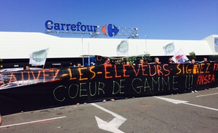 Les éleveurs ont manifesté devant le Carrefour de Lormont.