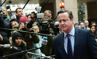 Le Premier ministre britannique David Cameron arrive au sommet européen consacré à la question du "Brexit" à Bruxelles, le 18 février 2016