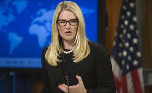 Marie Harf, porte-parole du département d'Etat, lors d'une conférence de presse à Washington, le 20 août 2014