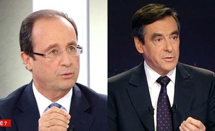 François Hollande, sur France 2, et François Fillon, sur TF1, le 7 novembre 2011.