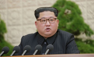 Conférence de presse du leader de la Corée du Nord Kim Jong-un le 20 avril 2018.