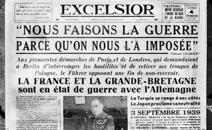 La une d'un des journaux de l'époque sur l'entrée en guerre de la France et de l'Angleterre contre l'Allemagne en septembre 1939.