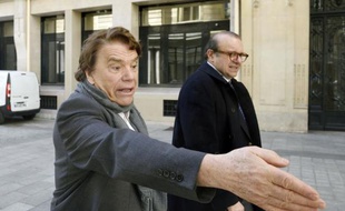Bernard Tapie et son avocat Hervé Temime, le 12 mars 2015 à Paris