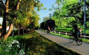 Image de synthèse du projet de ligne D du tramway entre Eysines et Saint-Médard, présentée par la ville de Saint-Médard