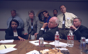 Le vice-président américain Dick Cheney et la secrétaire d'Etat Condoleezza Rice dans le bunker de la Maison Blanche, le 11 septembre 2001.