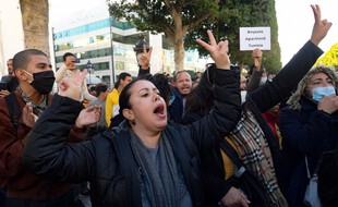 Lors de la manifestation du 20 janvier, à Tunis.