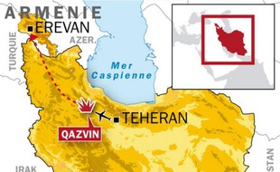 Carte de localisation de Qazvin, province iranienne où s’est écrasé un avion de la Caspian Airlines, le 15 juillet 2009.