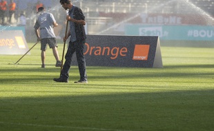 Lyon, le 16 septembre 2012. Des pelousiers lors du match OL/AJACCIO de ligue 1 au stade de Gerland.
