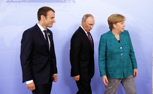 Macron, Poutine et Merkel au G20 de Hambourg le 8 juillet 2017.