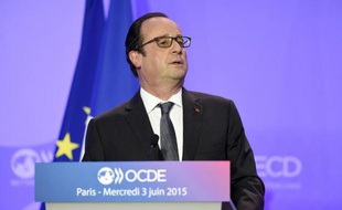 Le président de la République, François Hollande, lors d'un discours devant l'OCDE à Paris, le 3 juin 2015