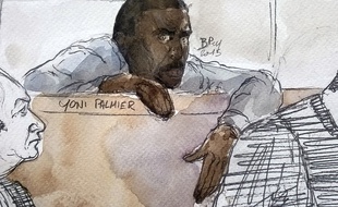 Dessin de Yoni Palmier, connu sous le surnom de tueur de l'Essonn, dont le procès s'achève ce jeudi 1 avril devant la Cour d'Assise d'Evry.