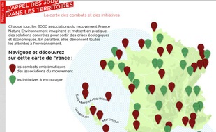 La carte de France des combats environnementaux publiée par France Nature Environnement, le 23 janvier 2012.