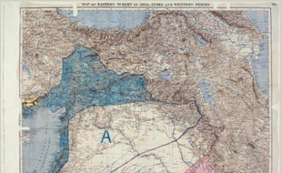 Photo des archives nationales britanniques de la carte de l'accord Sykes-Picot