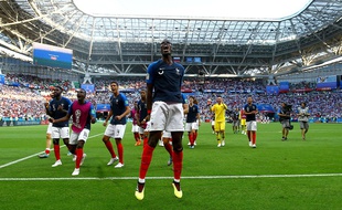 Paul Pogba crie sa joie à la fin de France-Argentine en 8e de finale de Coupe du monde, le 30 juin 2018.
