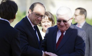 Le président français François Hollande et son homologue irakien Fouad Massoum (d), le 12 septembre 2014 à Bagdad