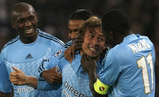 Gabriel Heinze auteur du seul but marseillais contre le FC Zurich, le 21 octobre 2009 à Zurich.