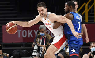 Pau Gasol lors de la défaite de l'Espagne face aux Etats-Unis (95-81), en quart de finale des Jeux olympiques de Tokyo, le 3 août 2021.