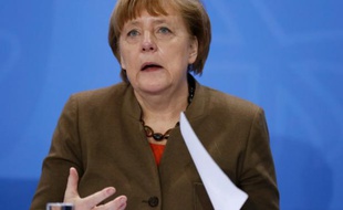 La chancelière allemande Angela Merkel lors d'une conférence de presse à Berlin le 14 avril 2016