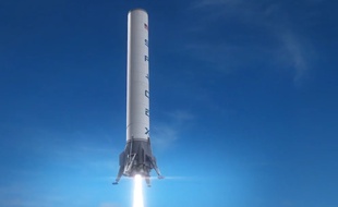 Le lanceur de la fusée Falcon 9 de SpaceX est grand comme un immeuble de 14 étages (vue d'artiste).