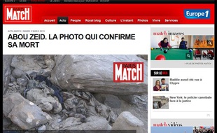 Capture d'écran du site de «Paris Match» présentant une photo qui atesterait de la mort d'Abou Zeid au Mali, le 5 mars 2013.