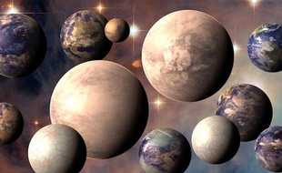 Vue d'artiste des différents types de planètes habitables que comptent notre galaxie