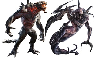 Deux des trois monstres dans Evolve: le Goliath et le Spectre.