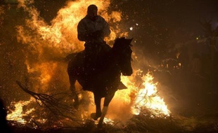Au coeur de l'Espagne, dans le village de San Bartolome de Pinares parsemé de bûchers illuminant la nuit, une centaine de cavaliers ont jeté mercredi soir leurs montures par dessus des flammes, célébrant un étrange rite purificateur.