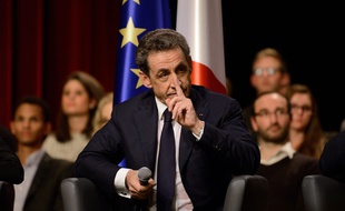 France former President's Nicolas Sarkozy pictured in a Public Reunion ( political meeting ) of Nicolas Sarkozy's campaign for becoming the new President of the UMP right-wing party, at the Maurice Ravel's Hall of Velizy Villacoublay, France, 06/10/2014/LICHTFELD_erez.05