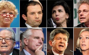 Eva Joly, Benoît Hamon, Rachida Dati, Daniel Cohn-Bendit, Jean-Marie Le Pen, Michel Barnier, Jean-Luc Mélenchon et Marine Le Pen