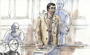 Croquis de Adlène Hicheur, physicien franco-algérien du Cern, lors de son procès (le 29 mars 2012)