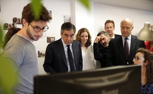 François Fillon, Alain Juppé et Nathalie Kosciusko-Morizet ont visité, mercredi 19 avril, les locaux de la société Deezer.