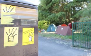 Illustration d'un rassemblement de tentes sur un camp de migrants à Rennes.