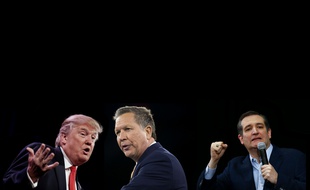 Photomontage des candidats républicains Donald Trump, John Kasich, Ted Cruz.
