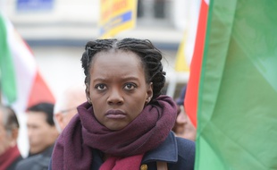 Rama Yade le 28 janvier 2016 à Paris, lors d'une manifestation contre la visite du président iranien Hassan Rohani.