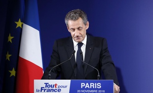Nicolas Sarkozy au soir du premier tour de la primaire à droite, le 20 novembre 2016 à Paris