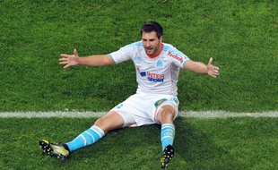 L'attaquant de l'OM, André-Pierre Gignac, après son but lors d'OM-PSG, le 8 octobre 2012 au stade Vélodrome.