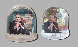 Les boules à neige à l'effigie d'Emmanuel Macron.