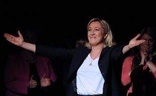 Marine Le Pen, lors d'un meeting à Béziers en 2014.