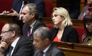 Les coprésidents du groupe EELV à l'Assemblée nationale, Barbara Pompili et François de Rugy, lors d'une session de questions au gouvernement le 21 octobre 2014