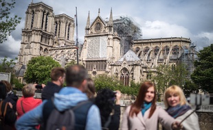 La cathédrale Notre-Dame de Paris, quinze jours après l'incendie, le 30 avril 2019.