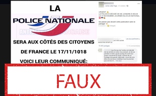 Non, la police nationale n'a pas appelé à «être aux côtés» des citoyens le 17 novembre.
