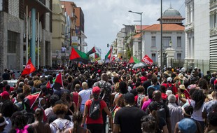 Manifestation contre la prescription du dossier du chlordécone, à Fort-de-France, le 27 février 2021.