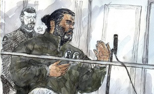 Un croquis réalisé le 19 janvier 2015 représentant Fahd Jobrani, lors d'une audience dans un tribunal de Paris.