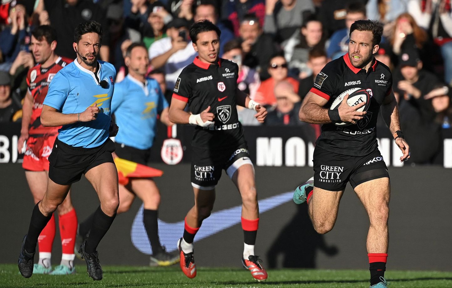 Paul Graou lors de Stade Toulousain - Oyonnax, ce samedi au stade Ernest-Wallon, en Top 14.