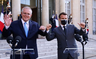 Emmanuel Macron et le Premier ministre australien Scott Morrison, à l'Elysée le 15 juin 2021 (illustration).