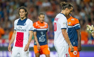 Edinson Cavani et Zlatan Ibrahimovic, le 9 août 2013 à Montpellier.