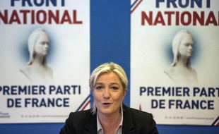 Marine Le Pen en conférence de presse au siège du Front national à Nanterre, le 27 mai 2014