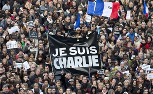 Vue de manifestants pour la marche républicaine à Paris le 11 janvier 2015