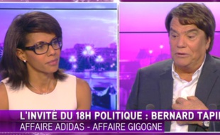Ambiance tendue sur le plateau d'i-Télé entre Audrey Pulvar et Bernard Tapie, le 26 octobre 2014.